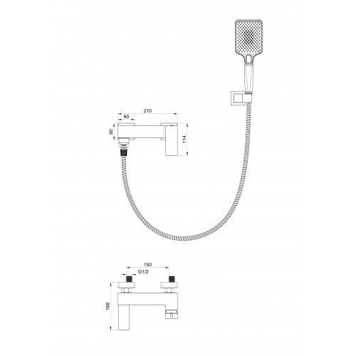 Смеситель для ванны с душем WONZON & WOGHAND CUBE, Хром (WW-88639016-CR)