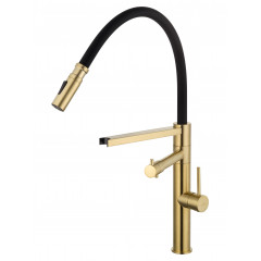 Смеситель для кухни с гибким изливом и подключением фильтра WONZON & WOGHAND, Брашированное золото (WW-88458007-BG)