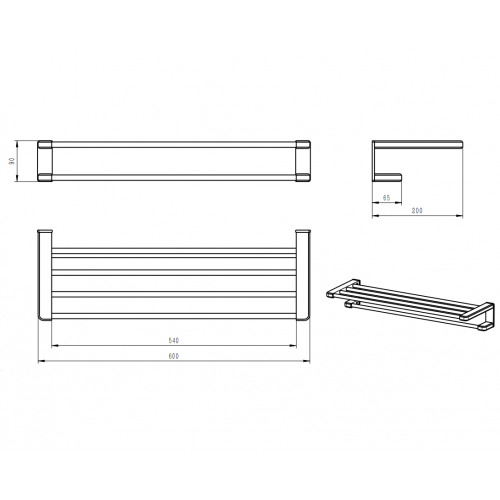 Полотенцедержатель с полкой WONZON & WOGHAND, Черный матовый (WW-V3902-MB)
