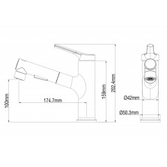 Смеситель для раковины с выдвижным изливом WONZON & WOGHAND, Темный графит (WW-A40862-BGG)