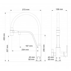 Смеситель для кухни с гибким изливом и подключением фильтра WONZON & WOGHAND, Хром (WW-88458013-CR)