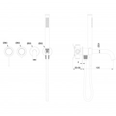 Смеситель для ванны встраиваемый WONZON & WOGHAND STICK, Черный матовый (WW-889017-MB)