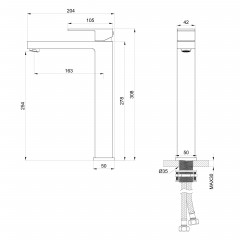 Смеситель для раковины высокий WONZON & WOGHAND CUBE, Брашированное золото (WW-88239016- BG)