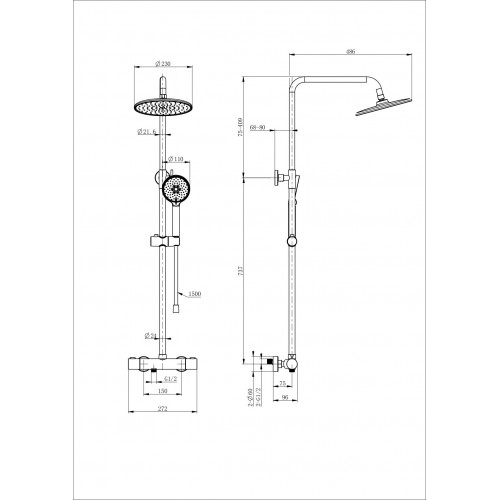 Душевая система с термостатом WONZON & WOGHAND INN 4, Хром (WW-B3047-A-CR)