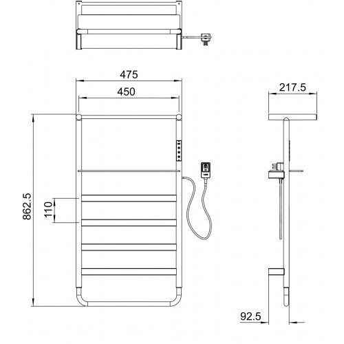 Полотенцесушитель электрический WONZON & WOGHAND DÜSSELDORF, Черный матовый (WW-A208-MB)