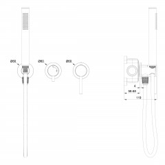 Смеситель для душевой системы встраиваемый WONZON & WOGHAND STICK, Темный графит (WW-838017-BGM)