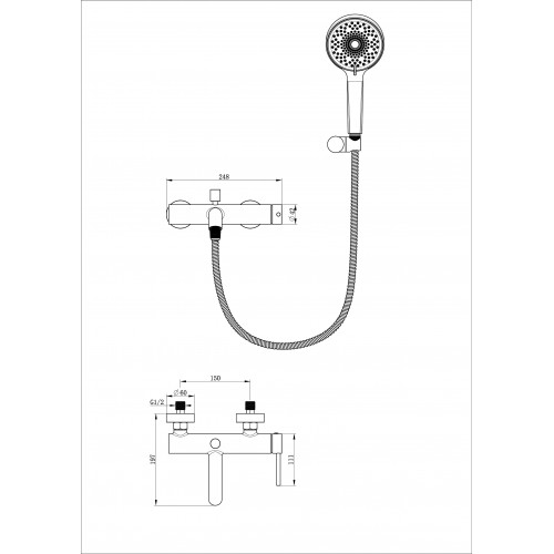 Смеситель для ванны с душем WONZON & WOGHAND STICK, Хром (WW-88639017-CR)