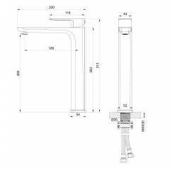 Смеситель для раковины высокий WONZON & WOGHAND EDGE, Черный матовый (WW-88239003-MB)