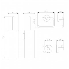 Набор аксессуаров из 3 предметов (крючок, держатель для бумаги, ершик) WONZON & WOGHAND, Темный графит (WW-8100-GM)