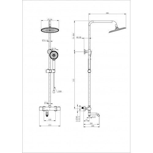 Душевая система с термостатом WONZON & WOGHAND INN 4, Черный матовый (WW-B3047-A1-MB)