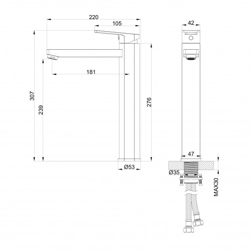 Смеситель для раковины высокий WONZON & WOGHAND FRAME, Хром (WW-88239010-CR)