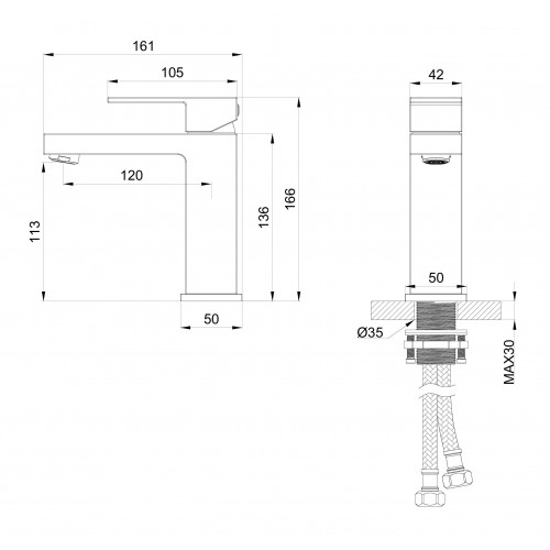 Смеситель для раковины WONZON & WOGHAND CUBE, Брашированное золото (WW-88139016-BG)