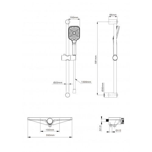 Смеситель для ванны с душем WONZON & WOGHAND Onix, Черный матовый (WW-B2551-A-MB)