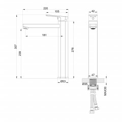 Смеситель для раковины высокий WONZON & WOGHAND FRAME, Черный матовый (WW-88239010-MB)